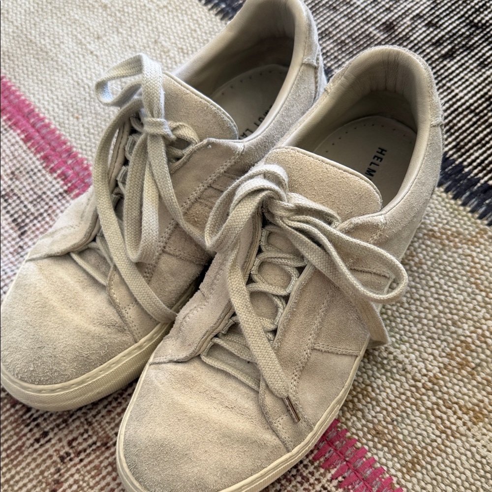 Helmut Lang Men’s Suede Lace-Up Sneakers in Beige
